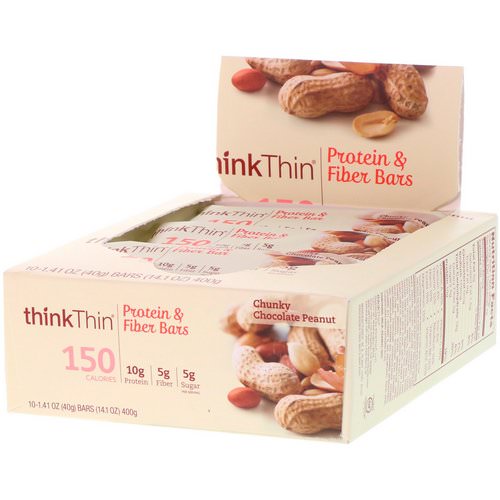 ThinkThin, Protein & Fiber Bars, Chunky Chocolate Peanut, 10 Bars, 1.41 oz (40 g) Each Review