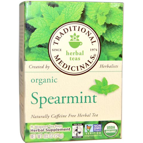 Traditional Medicinals, Herbal Teas, Organic Spearmint, Naturally Caffeine Free, 16 Wrapped Tea Bags, .85 oz (24 g) Review