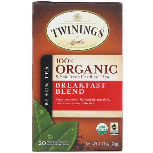 Twinings, 100% Organic Black Tea, Breakfast Blend, 20 Tea Bags, 1.41 oz (40 g) Review