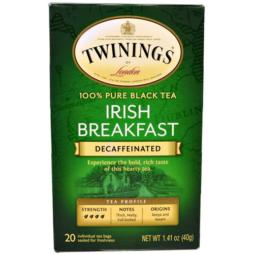 Twinings, 100% Pure Black Tea, Irish Breakfast, Decaffeinated, 20 Tea Bags, 1.41 oz (40 g) Each Review
