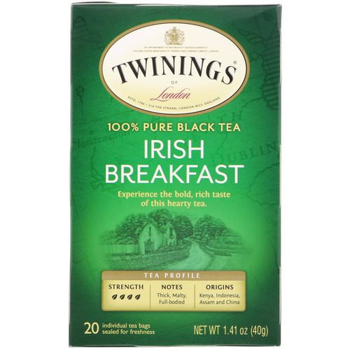 Twinings, 100% Pure Black Tea, Irish Breakfast, 20 Tea Bags, 1.41 oz (40 g) Review