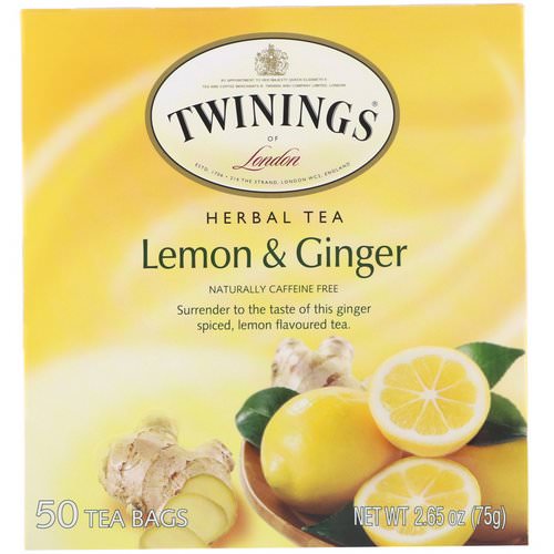 Twinings, Herbal Tea, Lemon & Ginger, Caffeine Free, 50 Tea Bags, 2.65 oz (75 g) Review
