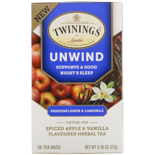 Twinings, Unwind Herbal Tea, Passionflower & Chamomile, Spiced Apple & Vanilla, Caffeine Free, 18 Tea Bags, 0.95 oz (27 g) Review