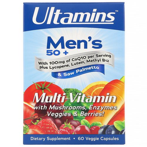 Ultamins, Men's 50+ Multi-Vitamin with CoQ10, Mushrooms, Enzymes, Veggies & Berries, 60 Veggie Capsules Review
