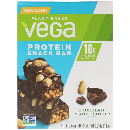 Vega, Snack Bar, Chocolate Peanut Butter, 4 Bars, 1.6 oz (45 g) Each Review