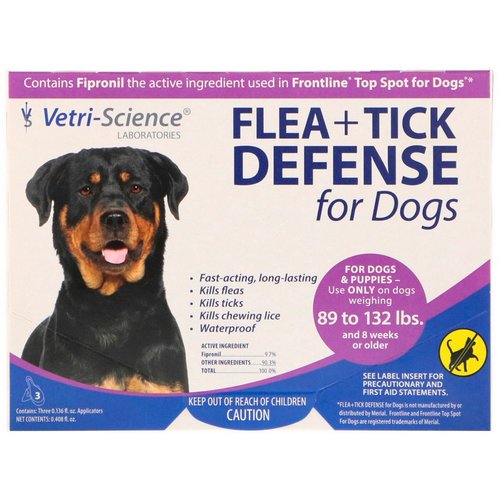 Vetri-Science, Flea + Tick Defense for Dogs 89-132 lbs, 3 Applicators, 0.136 fl oz Each Review