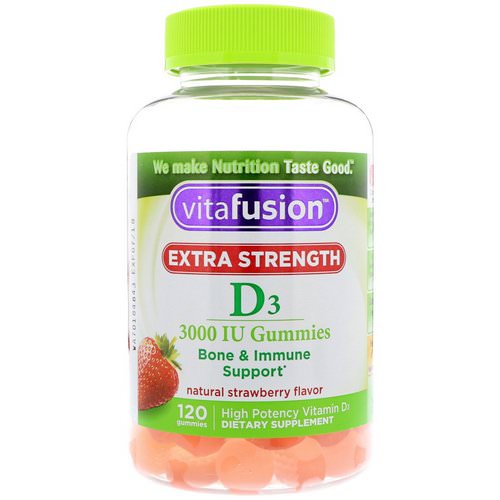 VitaFusion, Extra Strength D3, Bone & Immune Support, Natural Strawberry Flavor, 3000 IU, 120 Gummies Review
