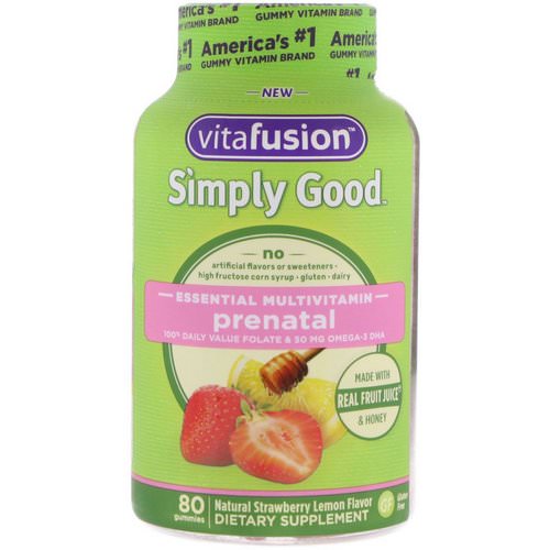 VitaFusion, Simply Good, Prenatal Essential Multivitamin, Natural Strawberry Lemon Flavor, 80 Gummies Review