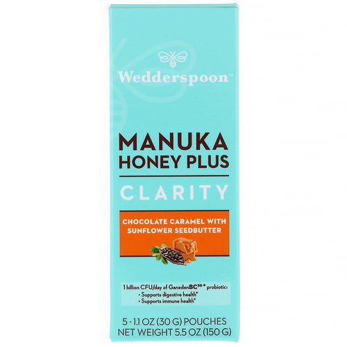 Wedderspoon, Manuka Honey Plus, Clarity, Chocolate Caramel with Sunflower Seedbutter, 5 Pouches, 1.1 oz (30 g) Each Review