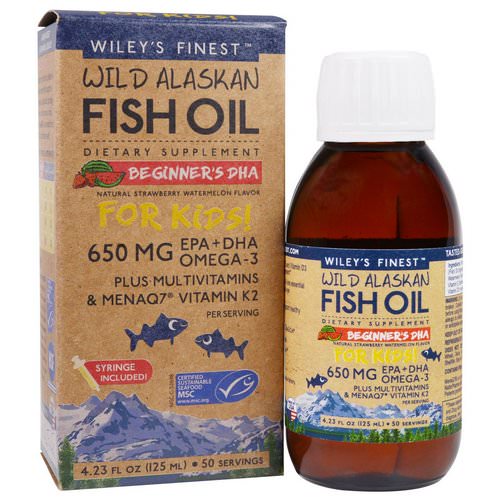 Wiley's Finest, Wild Alaskan Fish Oil, For Kids! Beginner's DHA, Natural Strawberry Watermelon Flavor, 650 mg, 4.23 fl oz (125 ml) Review