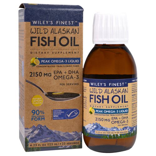 Wiley's Finest, Wild Alaskan Fish Oil, Peak Omega-3 Liquid, Natural Lemon Flavor, 2150 mg, 4.23 fl oz (125 ml) Review