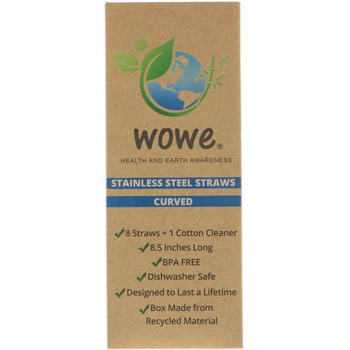 Wowe, Stainless Steel Straws, Curved, 8 Straws + 1 Cotton Cleaner Review