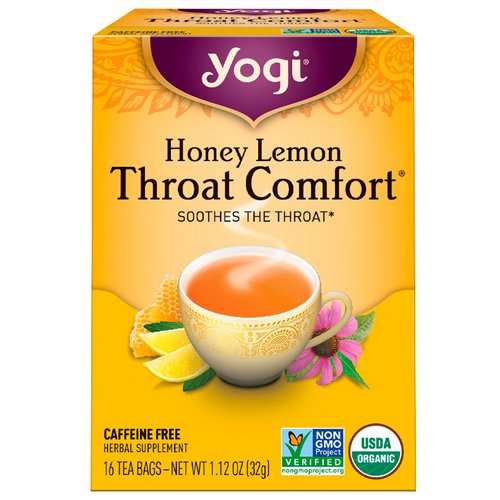 Yogi Tea, Throat Comfort, Honey Lemon, Caffeine Free, 16 Tea Bags, 1.12 oz (32 g) Review