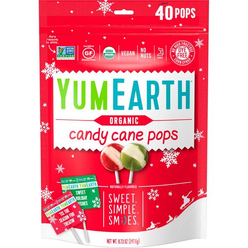 YumEarth, Organic, Candy Cane Pops, Wild Peppermint, 40 Pops, 8.73 oz (247.6 g) Review