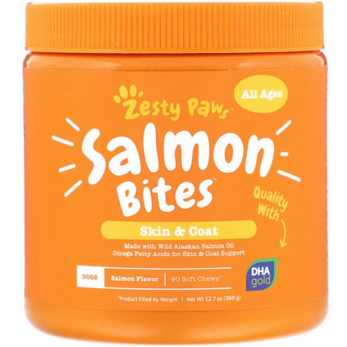 Zesty Paws, Salmon Bites for Dogs, Skin & Coat, All Ages, Salmon Flavor, 90 Soft Chews Review
