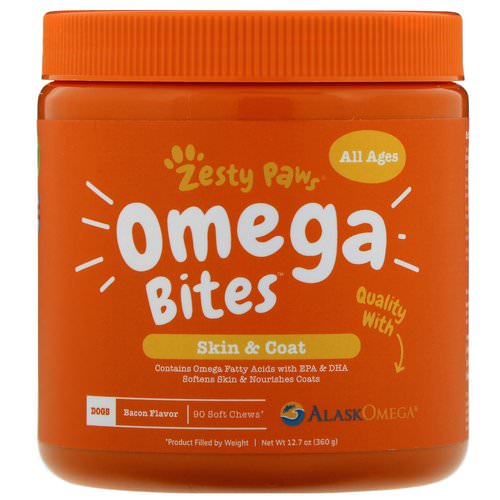 Zesty Paws, Omega Bites for Dogs, Skin & Coat, All Ages, Bacon Flavor, 90 Soft Chews Review