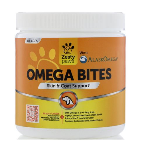 Zesty Paws, Omega Bites for Dogs, Skin & Coat Support, All Ages, Chicken Flavor, 90 Soft Chews Review
