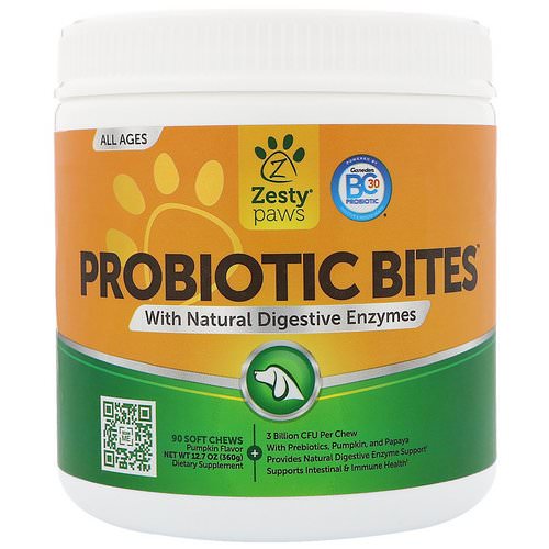 Zesty Paws, Probiotic Bites for Dogs, with Natural Digestive Enzymes, All Ages, Pumpkin Flavor, 90 Soft Chews Review