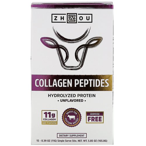 Zhou Nutrition, Collagen Peptides, Hydrolyzed Protein, Unflavored, 15 Stix, 0.39 oz (11 g) Each Review