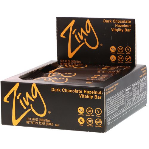 Zing Bars, Vitality Bar, Dark Chocolate Hazelnut, 12 Bars, 1.76 oz (50 g) Each Review