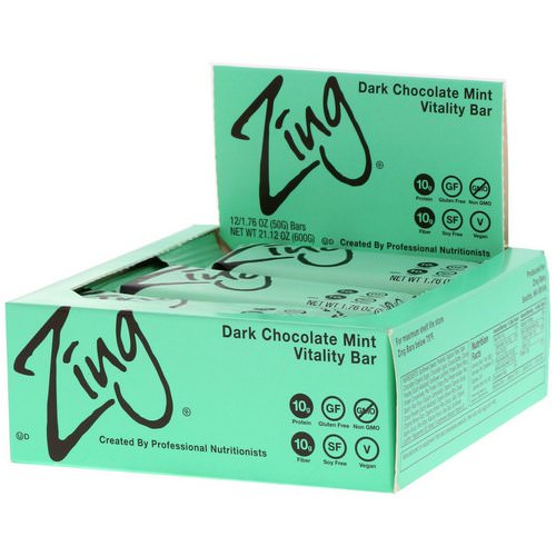 Zing Bars, Vitality Bar, Dark Chocolate Mint, 12 Bars, 1.76 oz (50 g) Each Review
