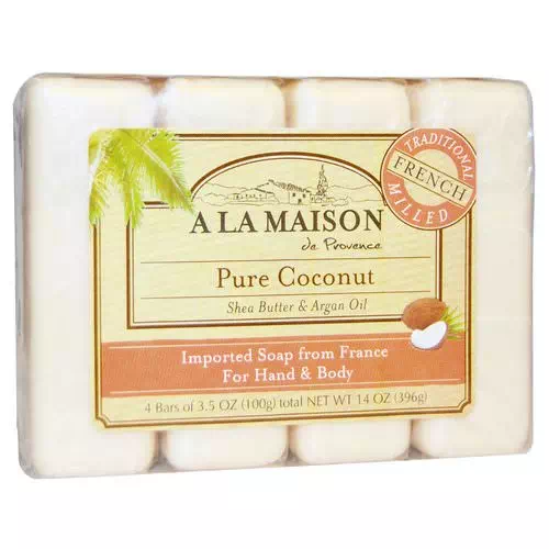A La Maison de Provence, Hand & Body Bar Soap, Pure Coconut, 4 Bars, 3.5 oz Each Review