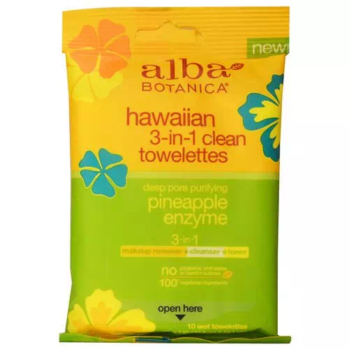 Alba Botanica, Hawaiian 3-in-1 Clean Towelettes, Pineapple Enzyme, 10 Wet Towelettes Review