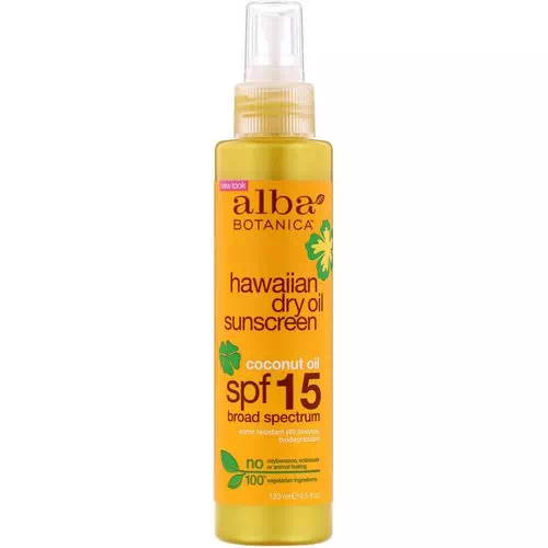 Alba Botanica, Hawaiian Dry Oil Sunscreen Coconut Oil, SPF 15, 4.5 fl oz (133 ml) Review