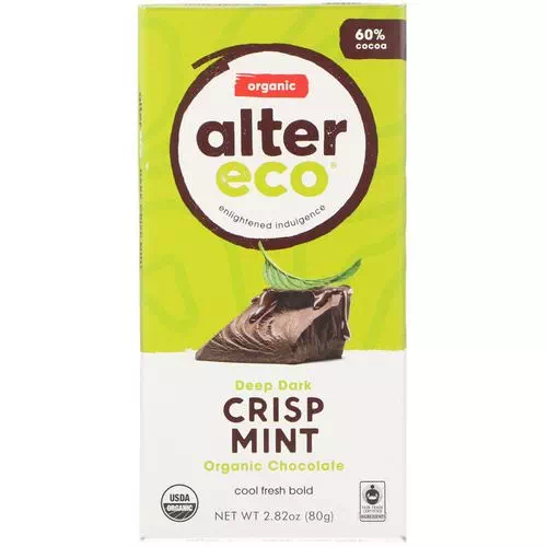 Alter Eco, Organic Chocolate Bar, Deep Dark Crisp Mint, 2.82 oz (80 g) Review