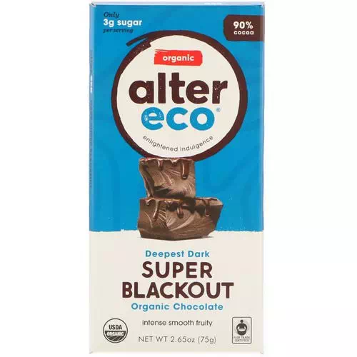 Alter Eco, Organic Chocolate Bar, Deepest Dark Super Blackout, 2.65 oz (75 g) Review