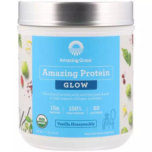 Amazing Grass, Organic Amazing Protein with Biotin, Glow, Vanilla Honeysuckle, 11.1 oz (315 g) Review