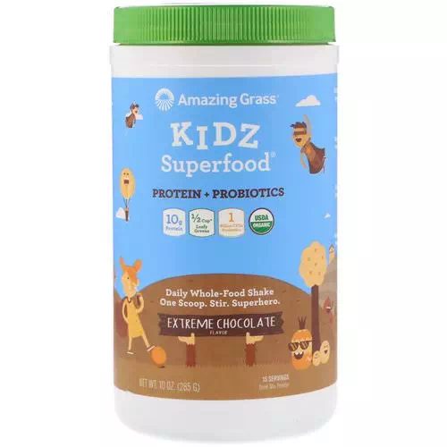 Amazing Grass, Kidz Superfood, Protein + Probiotics, Extreme Chocolate, 10 oz (285 g) Review