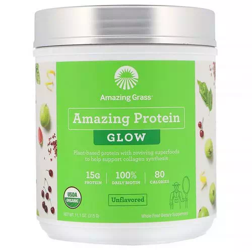 Amazing Grass, Organic Amazing Protein with Biotin, Glow, Unflavored, 11.1 oz (315 g) Review