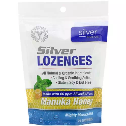 American Biotech Labs, Silver Biotics, Silver Lozenges, 60 PPM SilverSol, Mighty Manuka Mint, 21 Lozenges Review