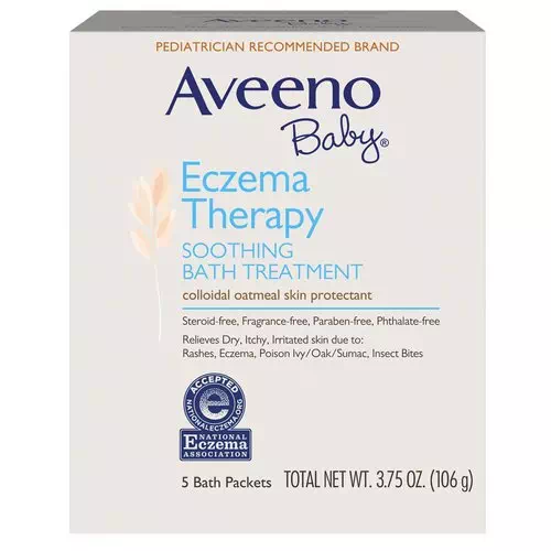 Aveeno, Baby, Eczema Therapy, Soothing Bath Treatment, Fragrance Free, 5 Bath Packets, 3.75 oz (106 g) Review