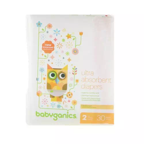 BabyGanics, Ultra Absorbent Diapers, Size 2, 12-18 lbs (5-8 kg), 30 Diapers Review