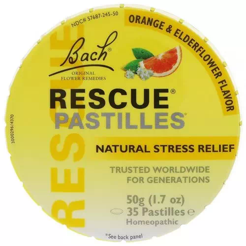 Bach, Original Flower Remedies, Rescue Pastilles, Natural Stress Relief, Orange & Elderflower, 35 Pastilles, 1.7 oz (50 g) Review