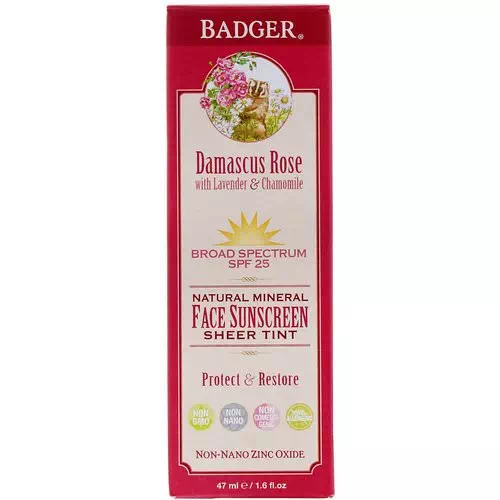 Badger Company, Natural Mineral Face Sunscreen, Sheer Tint, SPF 25, Damascus Rose, 1.6 fl oz (47 ml) Review