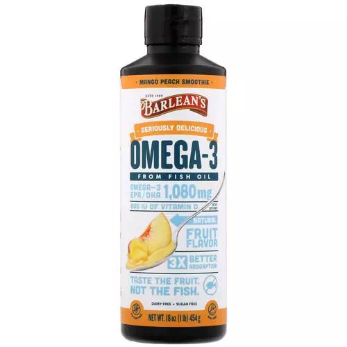 Barlean's, Seriously Delicious, Omega-3 Fish Oil, Mango Peach Smoothie, 16 oz (454 g) Review