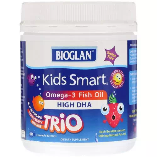 Bioglan, Kids Smart, Omega-3 Fish Oil, Trio Flavor, 180 Chewable Burstlets Review