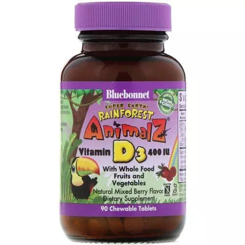Bluebonnet Nutrition, Super Earth, Rainforest Animalz, Vitamin D3, Natural Mixed Berry, 400 IU, 90 Chewable Tablets Review