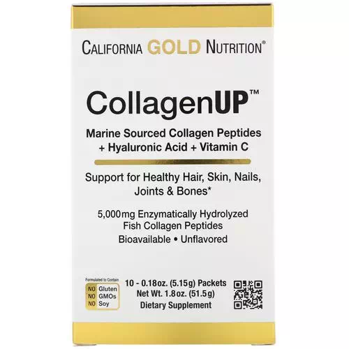 California Gold Nutrition, CollagenUp, Marine Collagen + Hyaluronic Acid + Vitamin C, Unflavored, 10 Packets, 0.18 oz (5.15 g) Each Review