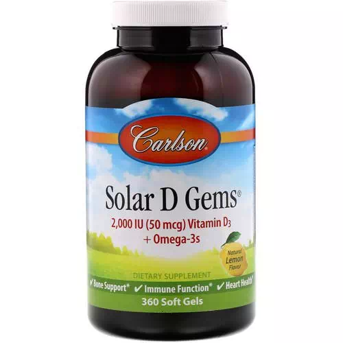 Carlson Labs, Solar D Gems, Vitamin D3 + Omega-3s, Natural Lemon Flavor, 2,000 IU, 360 Soft Gels Review