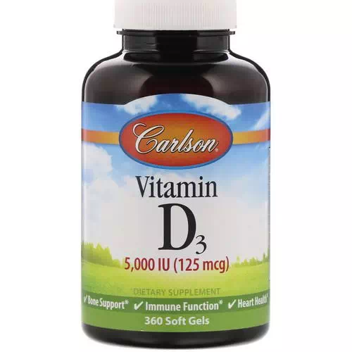Carlson Labs, Vitamin D3, 5,000 IU (125 mcg), 360 Soft Gels Review