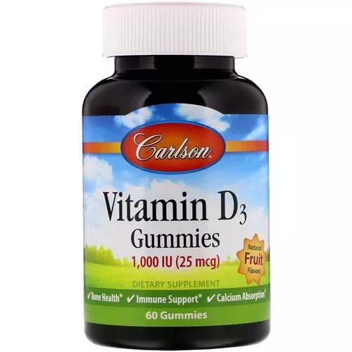 Carlson Labs, Vitamin D3 Gummies, Natural Fruit Flavors, 1,000 IU, 60 Gummies Review
