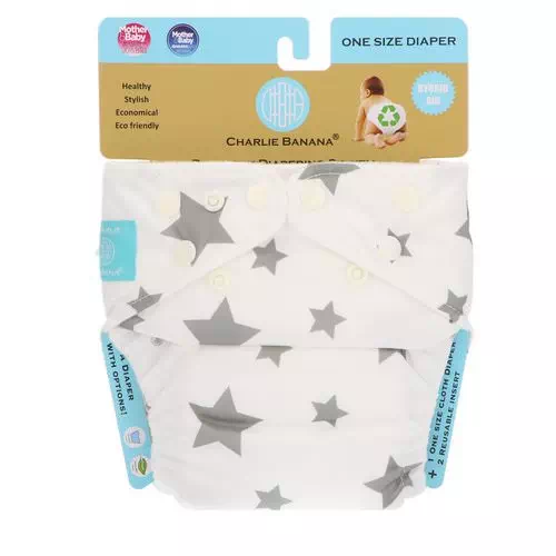 Charlie Banana, Reusable Diapering System, One Size, Twinkle Little Star Grey, 1 Diaper Review