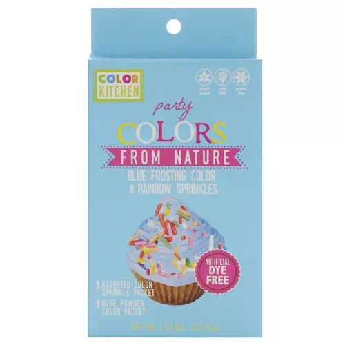 ColorKitchen, Party, Colors From Nature, Blue Frosting Color & Rainbow Sprinkles, 1.33 oz (37.74 g) Review