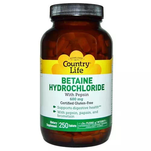 Country Life, Betaine Hydrochloride, with Pepsin, 600 mg, 250 Tablets Review