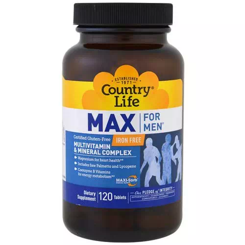 Country Life, Max for Men, Multivitamin & Mineral Complex, Iron-Free, 120 Tablets Review