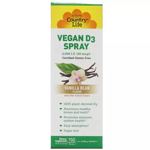 Country Life, Vitamin D3 Spray, Vanilla Bean Flavor, 2,000 I.U. (50 mcg), 150 Ingestible Sprays, 0.81 fl oz (24 ml) Review